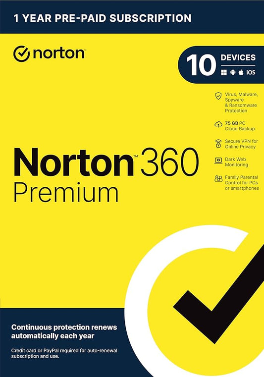 Norton 360 Premium 2024 EU Key (1 rok / 10 zařízení) + 75 GB cloudového úložiště